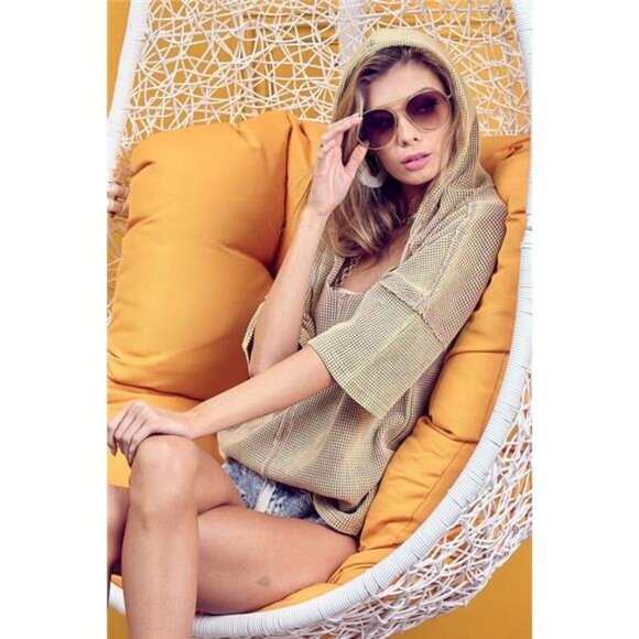 BiBi Mineral Washed Short Sleeve Hoodie Top‎ - Picture 3 of 3